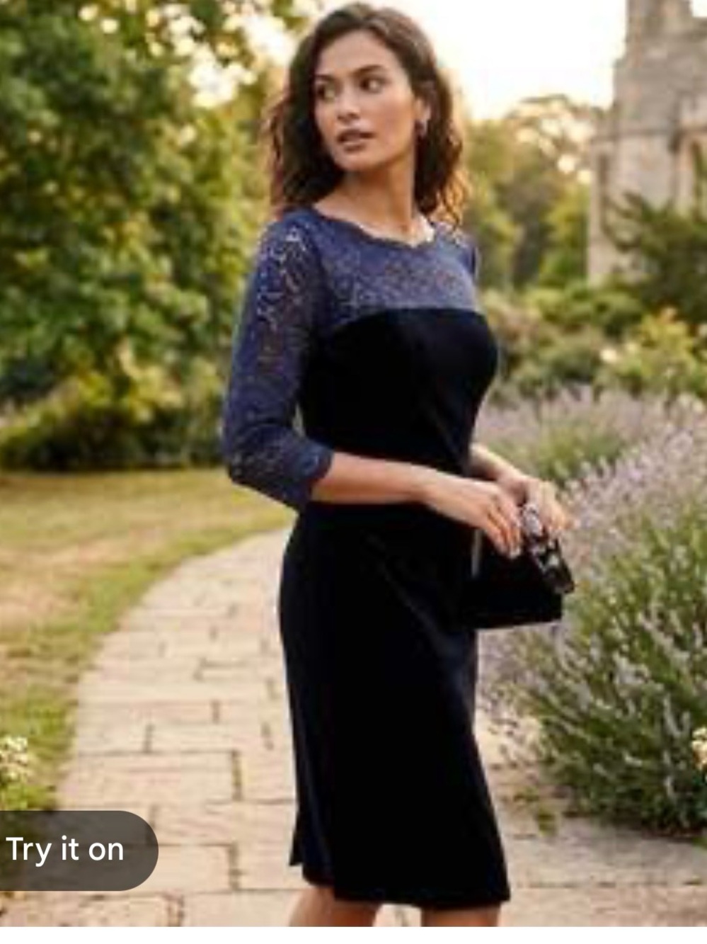 Eliza J navy blue velvet and illusion lace sheath cocktail dress 14W